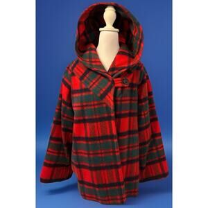 VTG 60s Women's Wool Red Plaid Pea Coat Union Made Lined Retro Hipster 50s USA